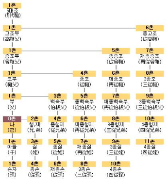 계촌법에 따라 나를 기준으로 한 촌수계산